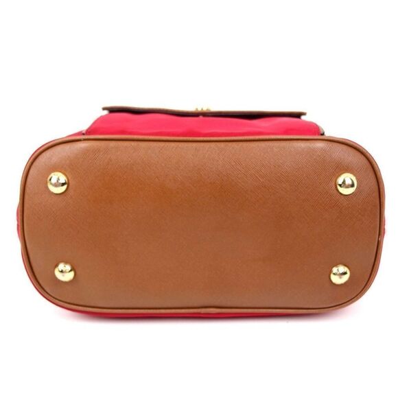 MICHAEL KORS RED NYLON CANVAS TAN BROWN GENUINE LEATHER TRIM TOTE SHOULDER BAG - Picture 5 of 14